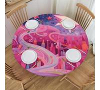 Mexpekil Waterproof Round Tablecloth Pink Magic Art Star City Round Table Cloth Wipeable for Kitchen Patio Picnic