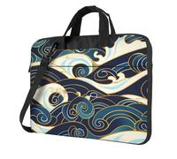 Mexpekil Waves Japanese Style Laptop Bag for Women Men 13 Inch Portable Laptop Case Sleeve with Shoulder Strap Computer Carrying Case Messenger Bags for Business Travel College