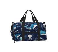 Mexpekil Whale Jellyfish Coral Gym Bag with Shoe Compartment Waterproof Duffel Bag Large Overnight Weekend Bags Travel Holdall for Women Men Teens