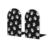 Mexpekil White Black Animal Dog Paw Print 2 Pcs Bookends for Shelves Decorative Wood Bookends for Heavy Books Anti-Slip Book Ends Stopper Holder for Desk School Office