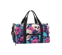 Mexpekil White Blue Skull Rose Gym Bag with Shoe Compartment Waterproof Duffel Bag Large Overnight Weekend Bags Travel Holdall for Women Men Teens
