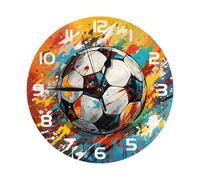 Mexpekil White Colorful Splash Football Silent Wall Clock Non Ticking 25cm Round Wall Clocks Battery Operated Modern Decorative Clock for Living Room Kitchen Bedroom Office