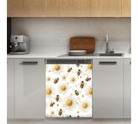 Mexpekil White Daisies Honeybees Dishwasher Magnet Cover 21x26Inch Decorative Dish Washer Sticker for Front Door Waterproof Kitchen Appliance Panel Magnetic Decal