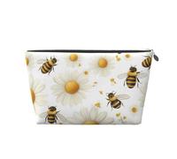 Mexpekil White Daisies Honeybees Makeup Bag Waterproof Cosmetics Storage Organiser Bags Small Makeup Case Pouch Portable Travel Accessories Gifts for Women Men Girls