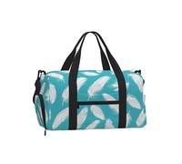 Mexpekil White Feather Pattern Gym Bag with Shoe Compartment Waterproof Duffel Bag Large Overnight Weekend Bags Travel Holdall for Women Men Teens