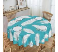 Mexpekil White Feather Pattern Round Tablecloth 150cm Waterproof Table Protector Decoration Table Cover for Indoor Outdoor