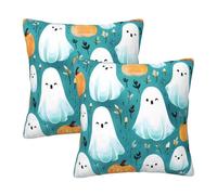 Mexpekil White ghost Pumpkin Cushion Covers 40cm X 40cm 2 Pack Invisible Zipper Square Pillow Cases Decorative Pillow Covers Protectors for Sofa Bed Home Decor