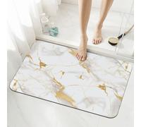 Mexpekil White Gold Marble Bath Mat 40 x 60 cm Absorbent Non Slip Anti Mould Shower Mat Bathroom Accessory Washable Rug for Bathroom Kitchen Entrance