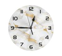 Mexpekil White Gold Marble Silent Wall Clock Non Ticking 25cm Round Wall Clocks Battery Operated Modern Decorative Clock for Living Room Kitchen Bedroom Office