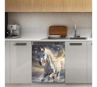 Mexpekil White Horse Dishwasher Magnet Cover 21x26Inch Decorative Dish Washer Sticker for Front Door Waterproof Kitchen Appliance Panel Magnetic Decal