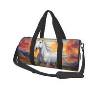 Mexpekil White Horse Flowers Mountain Foldable Gym Bag Carry On Travel Duffle Bags Waterproof Woman Men Hand Luggage Bag Large Weekend Overnight Bags for Sports Dance with Removable Strap