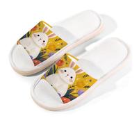 Mexpekil White Rabbit Easter Eggs Linen Slippers for Women Men Non-Slip House Shoes Open Toe Summer Sliders Slip on Indoor Outdoor Slipper (7-8)