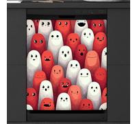 Mexpekil White Red Ghost Cute Dishwasher Magnet Cover 23x26Inch Decorative Dish Washer Sticker for Front Door Waterproof Kitchen Appliance Panel Magnetic Decal