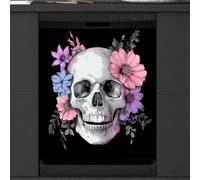 Mexpekil White Skull Pink Flowers Dishwasher Magnet Cover | 23x26inch Reusable Dish Washer Covers Decorative Dishwasher Front Panel Magnetic Cover Sticker for Kitchen Appliances