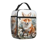 Mexpekil Wild Fox Flower Insulated Lunch Bag for Women Men Thermal Lunch Box Portable Picnic Cooler Bag with Side Mesh Pocket Adults Lunchbox for Work