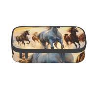 Mexpekil Wild Horses Running Sea Beach Pencil Case for Girls Boys Pencil Bag Stationery Organiser with Compartments School Supply Bag for Students Office