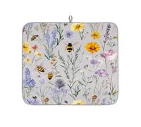 Mexpekil Wildflower Bee Dish Draining Mat, Absorbent Dish Drying Pad Kitchen Counter Mat, Anti Slip Drainer Mats for Dishes Racks Cups, Pans, 16"x18"
