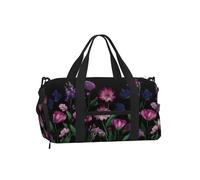 Mexpekil Wildflower Border Dark Purple Gym Bag with Shoe Compartment Waterproof Duffel Bag Large Overnight Weekend Bags Travel Holdall for Women Men Teens