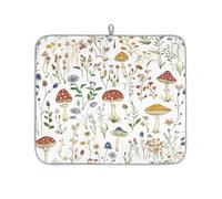 Mexpekil Wildflower Florals Mushroom Pattern Dish Drying Mat 16x18 in, Absorbent Kitchen Counter Mats Dish Drainer Pad, Quick Dry Coffee Bar Mat