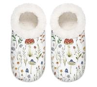 Mexpekil Wildflower Florals Mushroom Pattern Women's Slippers Size 10.5-12 Soft Fuzzy House Slipper Non Slip Home Shoes for Women Men Ladies