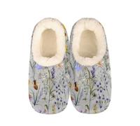 Mexpekil Wildflowers Butterfly Bees Women's & Men's Slippers with Fluffy Collar Winter Warm House Slippers Anti-Slip Indoor House Shoes Gifts for Mum Dad (Sizes UK 10-11)