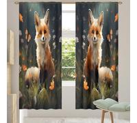 Mexpekil Window Sheer Curtain Cute Animal Fox Floral Sheer Curtains 2 Panels Set Voile Curtains for Living Room Bedroom Office Kids Room Window Drapes 55x84inch Long