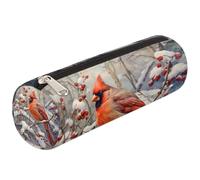 Mexpekil Winter Cardinals Birds Holly Berry Pencil Case for Girls Boys Stationery Pouch Organiser Small School Supply Bag for Students Office