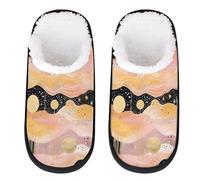 Mexpekil Winter Fluffy Slippers Women Men Warm House Slippers Anti-Slip(Golden Powder Star River)