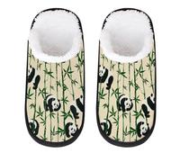 Mexpekil Winter Fluffy Slippers Women Men Warm House Slippers Anti-Slip(Ink Panda Bamboo)