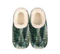 Mexpekil Winter Green Tree Snowflake Women's & Men's Slippers with Fluffy Collar Winter Warm House Slippers Anti-Slip Indoor House Shoes Gifts for Mum Dad (Sizes UK 8-9)