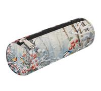 Mexpekil Winter Holly Berry Birds Pencil Case for Girls Boys Stationery Pouch Organiser Small School Supply Bag for Students Office