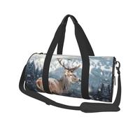 Mexpekil Winter Mountain Deer Foldable Gym Bag Carry On Travel Duffle Bags Waterproof Woman Men Hand Luggage Bag Large Weekend Overnight Bags for Sports Dance with Removable Strap