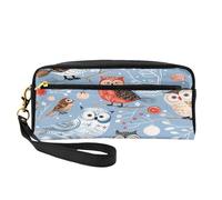 Mexpekil Winter Owl Birds Pencil Case Ethnic Pattern Travel Makeup Pouch Pen Bag Holder Purse Leather Cosmetic Makeup Brush Bag Stationery Box for Kids Girls Boy School Office Supplies