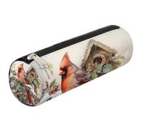 Mexpekil Winter Snow Birds Holly Berry Pencil Case for Girls Boys Stationery Pouch Organiser Small School Supply Bag for Students Office