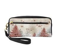 Mexpekil Winter Snowflake Forest Tree Pencil Case Travel Makeup Pouch Pen Bag Holder Purse Leather Cosmetic Makeup Brush Bag Stationery Box for Kids Girls Boy School Office Supplies