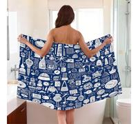 Mexpekil Women Bath Towel Microfibre Wearable Towel with Adjustable Snap, Towel Wrap 150x80cm(Graffiti Small Objects)