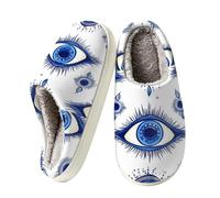 Mexpekil Women Men Warm Cozy House Slippers Memory Foam Warm House Shoes | Blue Magical Eyes Slip-On Warm Fuzzy Slippers for Indoor & Outdoor