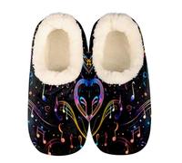 Mexpekil Women's Men's Slippers Abstract Crooked Musical Note Soft Warm Fluffy House Slipper Boots Non-Slip Winter Foot Warmer Gifts for Mum Dad Ladies Girls Boys Size 6-7