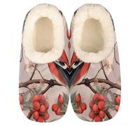 Mexpekil Women's Men's Slippers Birds Bullfinch Rowan Branches Soft Warm Fluffy House Slipper Boots Non-Slip Winter Foot Warmer Gifts for Mum Dad Ladies Girls Boys Size 10-11