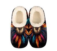 Mexpekil Women's Men's Slippers Colorful Feather Compass Soft Warm Fluffy House Slipper Boots Non-Slip Winter Foot Warmer Gifts for Mum Dad Ladies Girls Boys Size 8-9