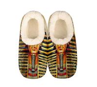 Mexpekil Women's Men's Slippers Egyptian Pharaohs Painting Soft Warm Fluffy House Slipper Boots Non-Slip Winter Foot Warmer Gifts for Mum Dad Ladies Girls Boys Size 4-5