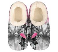 Mexpekil Women's Men's Slippers Eiffel Lovers Oil Painting Soft Warm Fluffy House Slipper Boots Non-Slip Winter Foot Warmer Gifts for Mum Dad Ladies Girls Boys Size 4-5