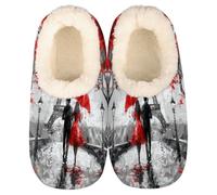 Mexpekil Women's Men's Slippers Eiffel Tower Lovers Oil Painting Soft Warm Fluffy House Slipper Boots Non-Slip Winter Foot Warmer Gifts for Mum Dad Ladies Girls Boys Size 4-5