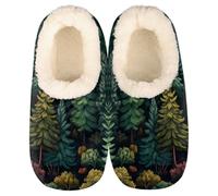 Mexpekil Women's Men's Slippers Forest Pines Tree Pattern Soft Warm Fluffy House Slipper Boots Non-Slip Winter Foot Warmer Gifts for Mum Dad Ladies Girls Boys Size 4-5