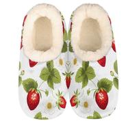 Mexpekil Women's Men's Slippers Fresh Strawberries Flower Pattern Soft Warm Fluffy House Slipper Boots Non-Slip Winter Foot Warmer Gifts for Mum Dad Ladies Girls Boys Size 4-5