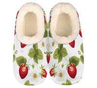 Mexpekil Women's Men's Slippers fresh strawberries flower pattern Soft Warm Fluffy House Slipper Boots Non-Slip Winter Foot Warmer Gifts for Mum Dad Ladies Girls Boys Size 8-9
