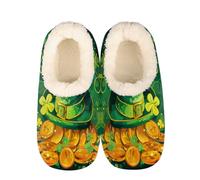 Mexpekil Women's Men's Slippers Green Saint Patricks Clover Gold Coin Soft Warm Fluffy House Slipper Boots Non-Slip Winter Foot Warmer Gifts for Mum Dad Ladies Girls Boys Size 10-11