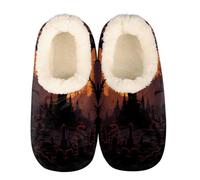Mexpekil Women's Men's Slippers Halloween Cemetery Graveyard Bats Moon Soft Warm Fluffy House Slipper Boots Non-Slip Winter Foot Warmer Gifts for Mum Dad Ladies Girls Boys Size 4-5