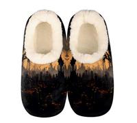 Mexpekil Women's Men's Slippers Halloween Moon Night Bats Tree Soft Warm Fluffy House Slipper Boots Non-Slip Winter Foot Warmer Gifts for Mum Dad Ladies Girls Boys Size 6-7