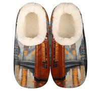 Mexpekil Women's Men's Slippers London Big Ben Phone Booth Soft Warm Fluffy House Slipper Boots Non-Slip Winter Foot Warmer Gifts for Mum Dad Ladies Girls Boys Size 10-11